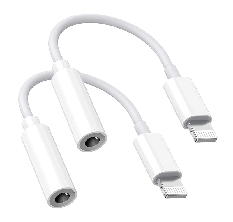 [Australia - AusPower] - [Apple MFi Certified] 3.5mm Headphones Adapter for iPhone, 2 Pack Lightning to 3.5mm Earphones/Headphones Jack Aux Audio Adapter Dongle for iPhone 12 11 XS XR X 8 7 iPad, Support iOS 14 and More White 