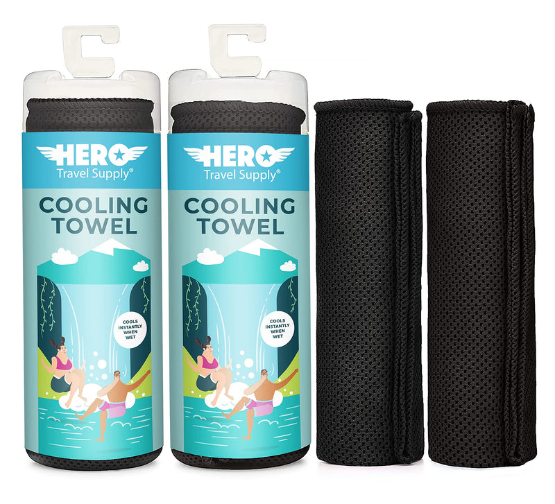 [Australia - AusPower] - Hero Cooling Towel for Travel, Hiking, Sports, Yoga (2-Pack) Ultra Soft Microfiber 40" x 12" Black/Black 