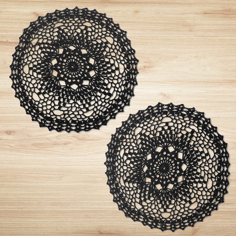[Australia - AusPower] - Qxzvzem 2 Pieces 12 Inch Halloween Doilies Crochet for Dressers and End Tables Crafts Disposable Small Valentines Doilies Cloth Lace Placemats Coasters Black Cotton Round Tablecloth 