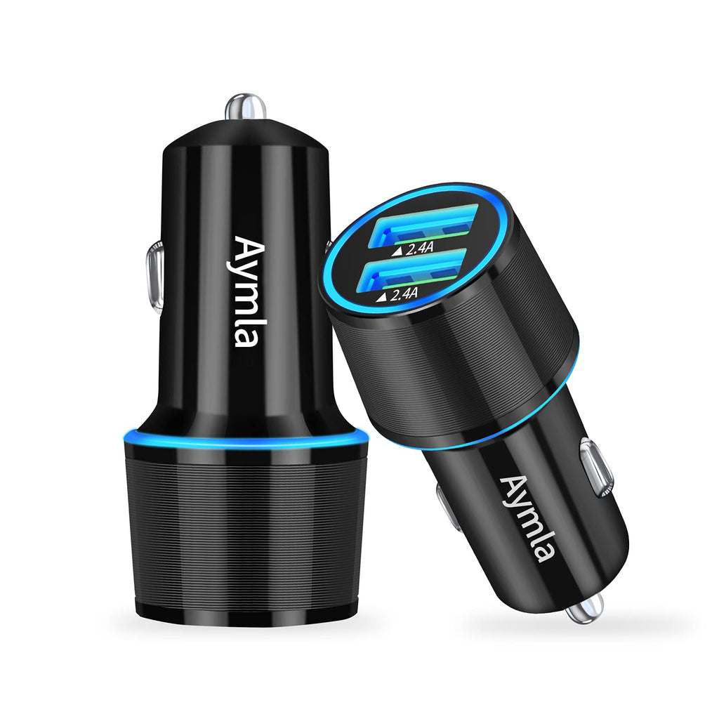 [Australia - AusPower] - 2 Pack Fast USB Car Charger, Aymla 4.8A/24W Automobile Charger Compatible for iPhone 13/12/11/Pro/Max/XS/XR/X/8/Plus/7/6/6S/5/SE/2020, iPad Air 3/2/Mini 3 Cigarette Lighter USB Charger Dual 2.4A Port 