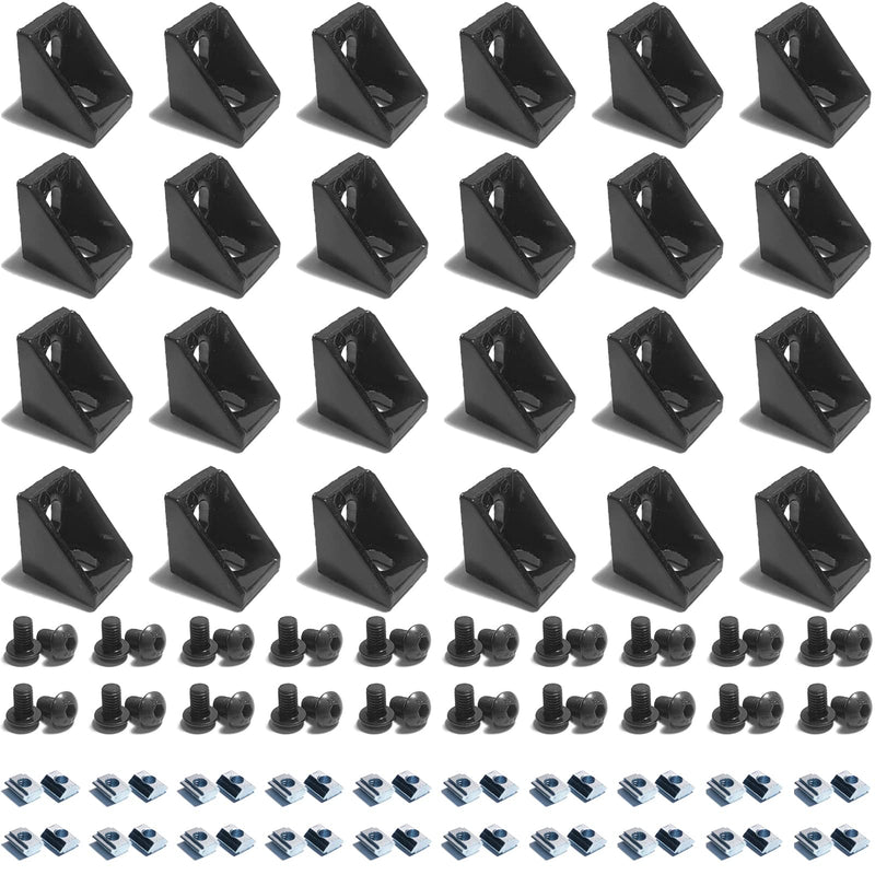 [Australia - AusPower] - 24 Sets Black 2020 Series Aluminum Extrusion Profile Connector Set,24 pcs Corner Brackets,with 48 pcs T-Nuts and Hex Screw Bolt for 6mm 20S T Slot Aluminum Profile Accessories 
