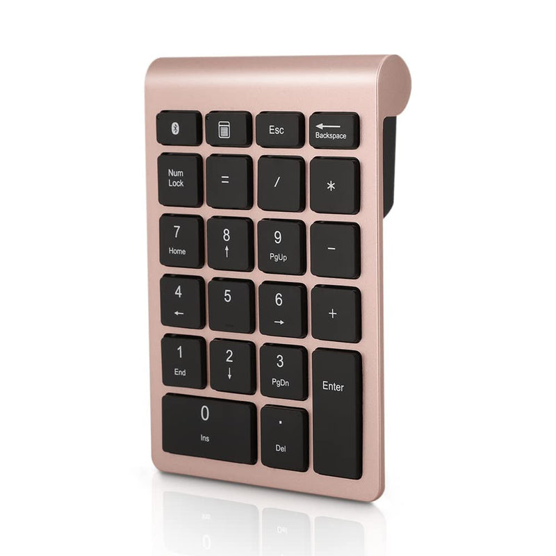 [Australia - AusPower] - Bluetooth Number Pad, 22 Keys Number Keypad with Shortcut Key, 10Keys Portable Financial Accounting Wireless Number Pad, Bluetooth 5.0 Numeric Keyboard for Laptop, PC, Desktop, Pad(Rose Gold) 