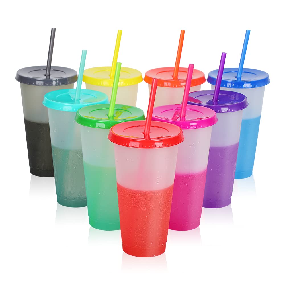 Reusable Plastic Tumblers with Lids & Straws - 4 Pcs 24oz Large Color  Changing Cups for Adults Kids ,Reusable Tumbler with Lids and Straws |  Tumbler