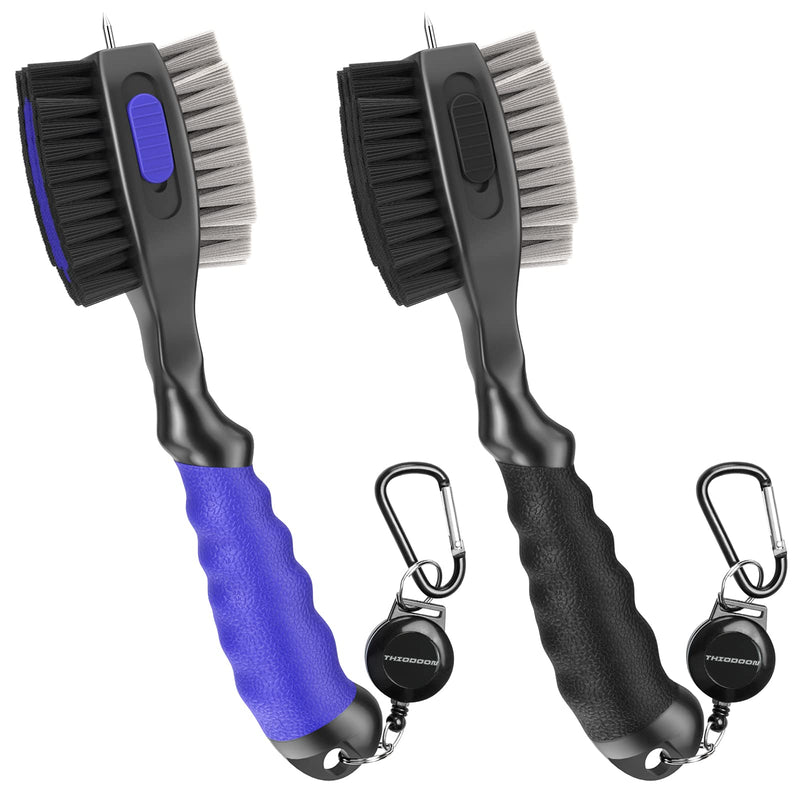 [Australia - AusPower] - THIODOON 2 Pack Golf Club Brushes and Groove Cleaner Oversized Golf Brush Head and Retractable Spike Super Non-Slip Handle Comfortable Grip Golf Club Cleaner 