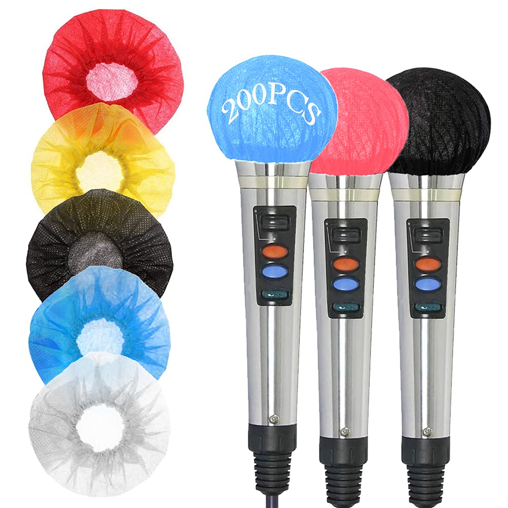 [Australia - AusPower] - 200 Pcs Disposable Microphone Cover, Non-woven Handheld Microphone Windscreen with Elastic Band, Clean and No-odor Mic Covers for KTV, Interview, Recording Studio, Performance, Speech (Color) Color 