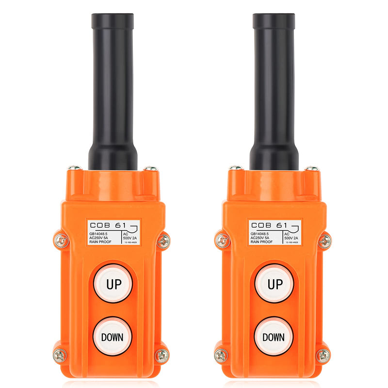 [Australia - AusPower] - QCQIANG 2Pcs Rainproof Crane Push Button Switch, COB61-UP-DOWN Crane Pendant Control Station Push Button Switch with Rubber Cable Barrel 2 Ways 