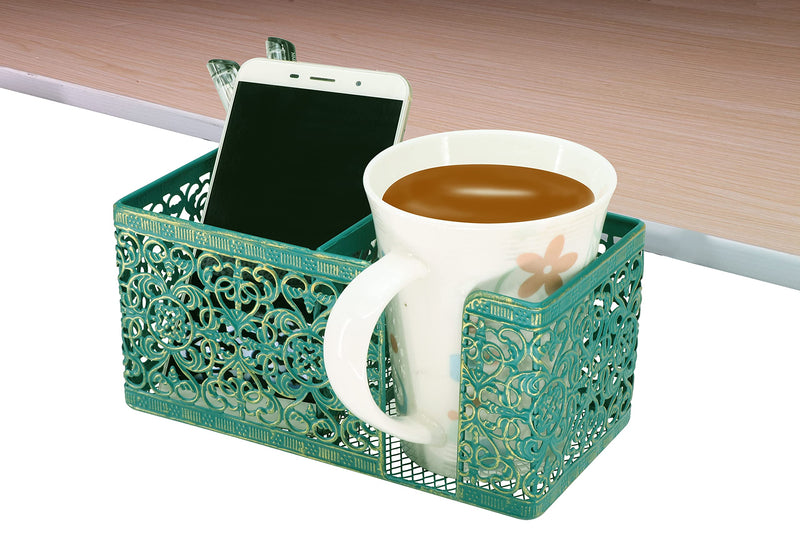 [Australia - AusPower] - Aurynns Desktop cup holder with clip and stationery organizer, ideal for storing drinks, stationery and mobile phones (Green + Gold) 