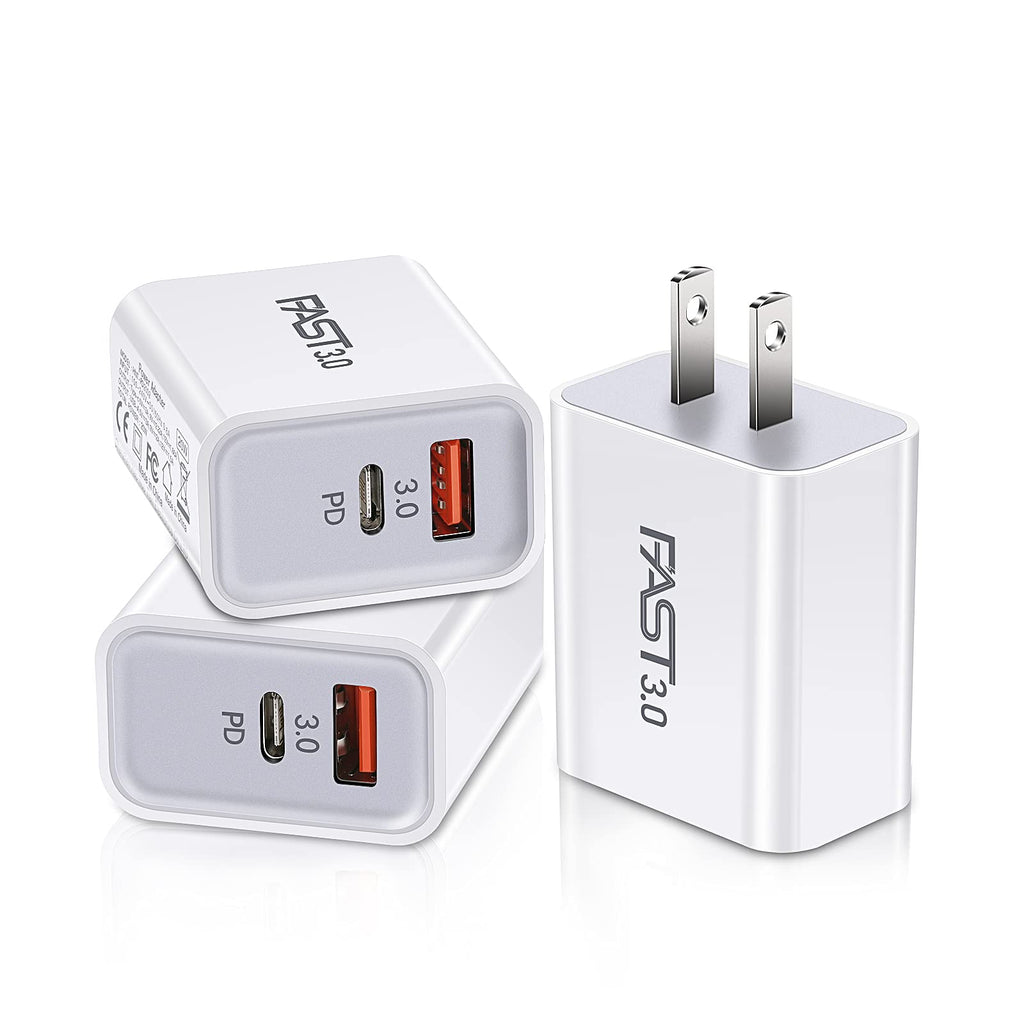 [Australia - AusPower] - USB C Fast Charger, Boxeroo 20W Dual-Port PD USB C/Quick Charging 3.0 Wall Charger Travel Power Plug Adapter 3-Pack Compatible with iPhone 12/Mini/Pro Max, Pad Pro, AirPods Pro, Galaxy and More White White White 