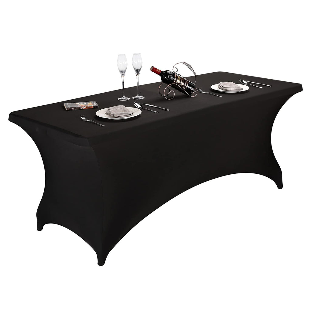 [Australia - AusPower] - FORLIFE Spandex Table Covers 6ft，Fitted Tablecloth for 6ft Rectangular Tables, Stretch Patio Table Covers, Universal Spandex Table Cover for Wedding, Banquet, Party (6ft, Black) 
