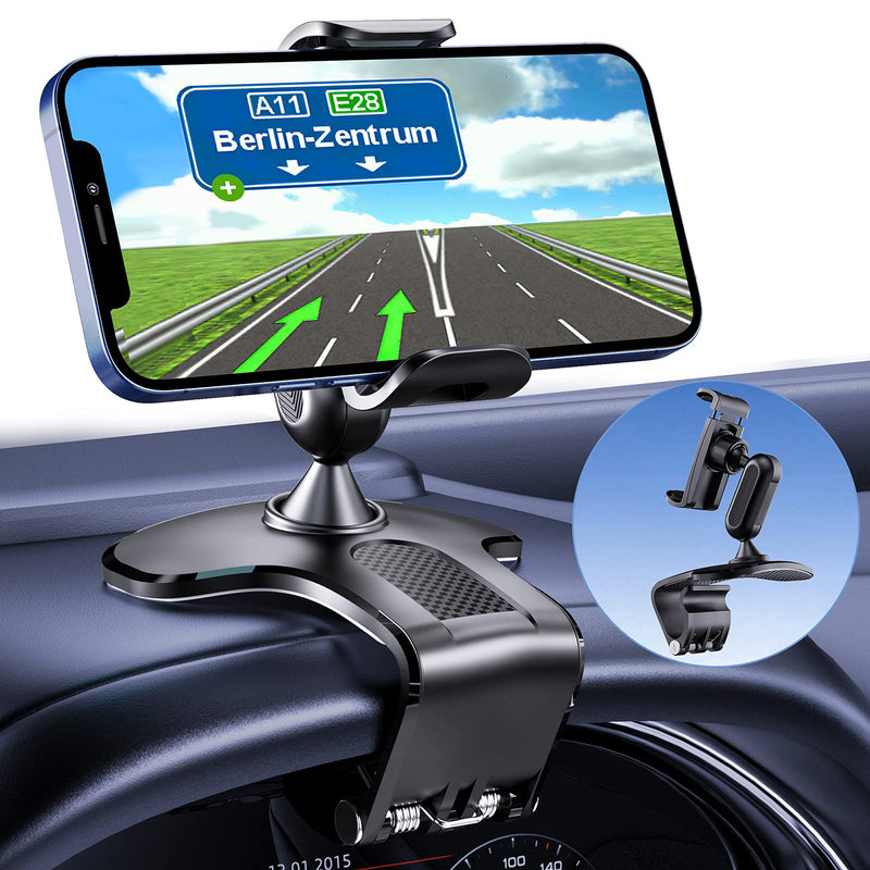 [Australia - AusPower] - Car Phone Holder Mount 360 Degree Rotation Dashboard Cell Phone Holder for Car Clip Mount Stand Suitable for 4 to 7 inch Smartphones (Black) 