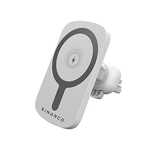 [Australia - AusPower] - Sinanco 15W Wireless car Charger Bracket, Qi Fast Charging，Car Wireless Charger, Mobile Phone Holder (Magnetic Suction) Dedicated to iPhone12(White) White 