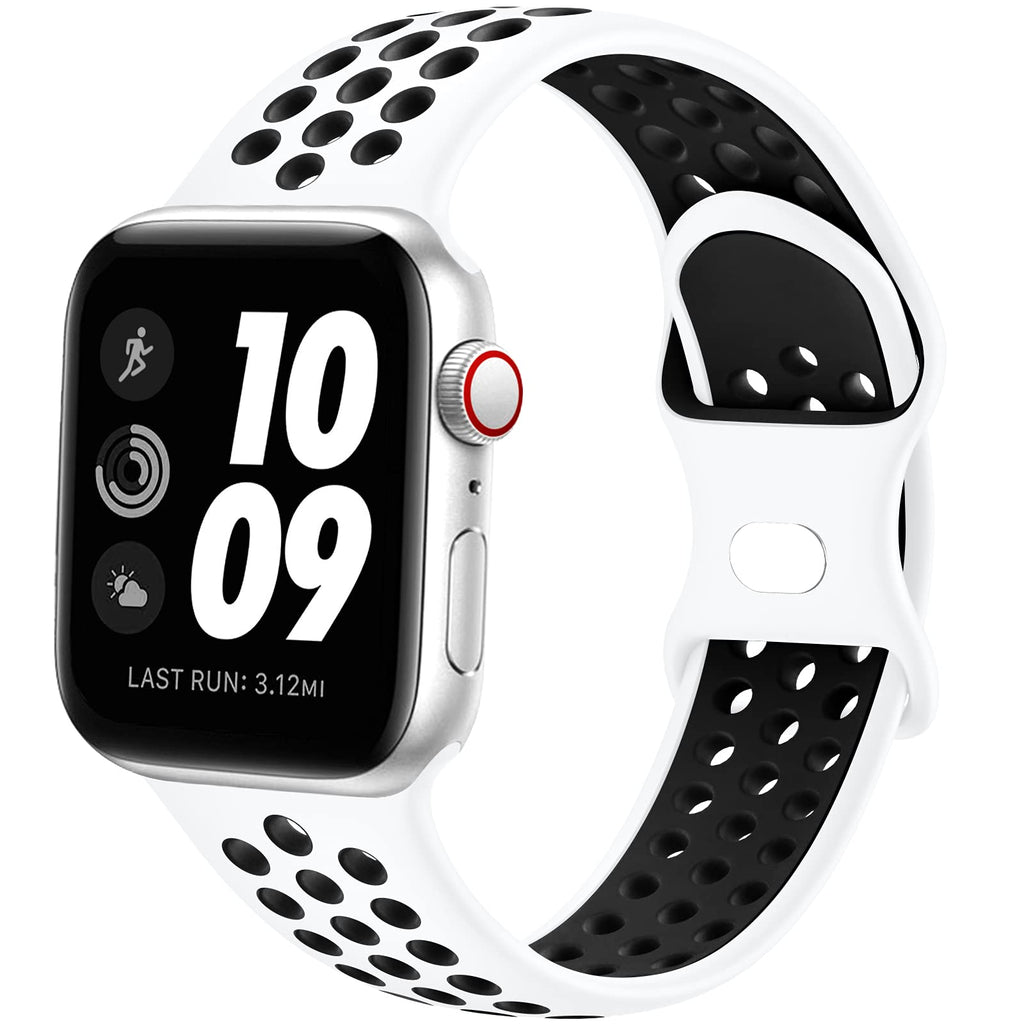 [Australia - AusPower] - moencase Sport Band Compatible for Apple Watch Band 38mm 40mm 42mm 44mm, Breathable Soft Silicone Replacement Strap Wristband Compatible for iwatch Series 6/SE/5/4/3/2/1 White/Black 42mm/44mm 