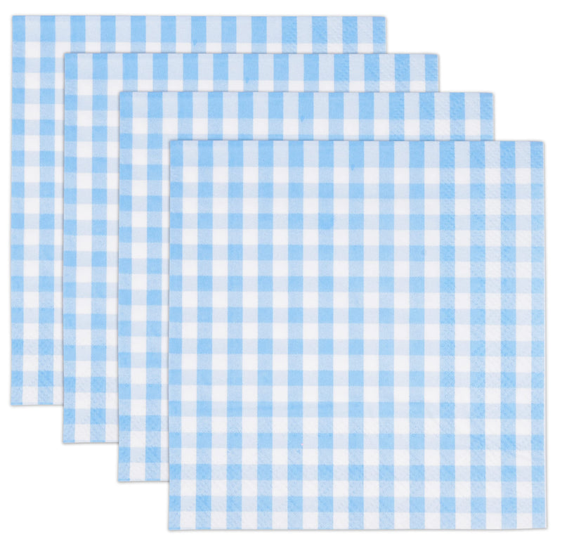 [Australia - AusPower] - 100 Blue and White Gingham Cocktail Napkins Disposable Paper Checkered Plaid Dinner Beverage Napkin for Summer Picnic Barbecue Wedding Birthday Party Baby & Bridal Shower Dinnerware Table Decorations 