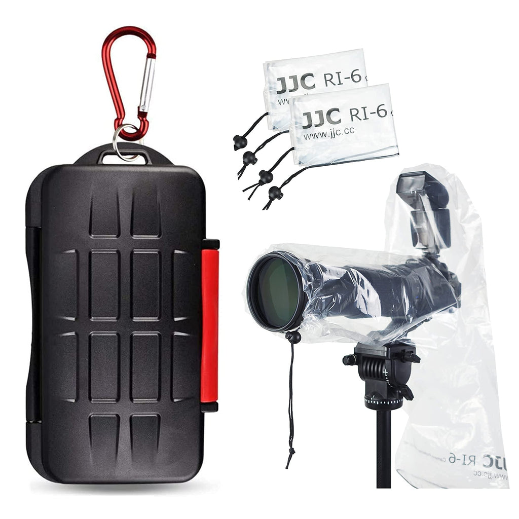 [Australia - AusPower] - Memory Card Case + 2 Pack (with Flash) Rain Cover: 12 Slots SD SDHC SDXC Card Holder + 2 Pack 18" Long Clear Lens Raincoat (with Flash) 