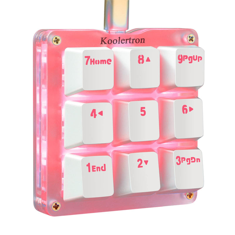[Australia - AusPower] - Koolertron One Handed Macro Mechanical Keyboard, RGB LED Backlit Portable Mini One-Handed Mechanical Gaming Keypad OSU! Keyboard 9 Fully Programmable Keys White/Red Switches/Pink LED 