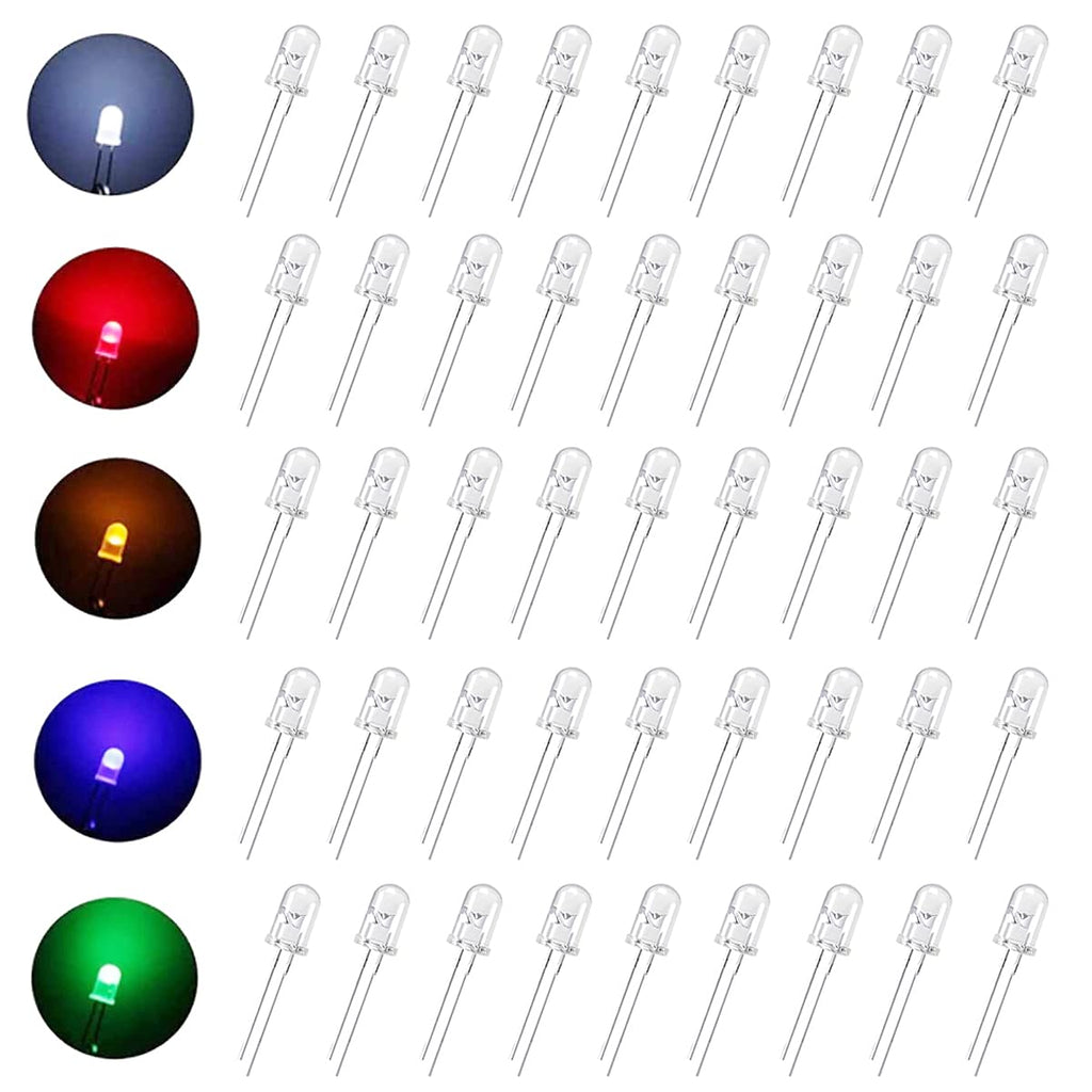 [Australia - AusPower] - Tnuocke 500 Pcs Clear 5mm LED Light Emitting Diodes Bulb Assorted Kit,5 Color Diffused Round Head LED Lamp Electronics Components Indicator Light XLF-BOX-01 clear lights 500pcs 5mm clear Kit 