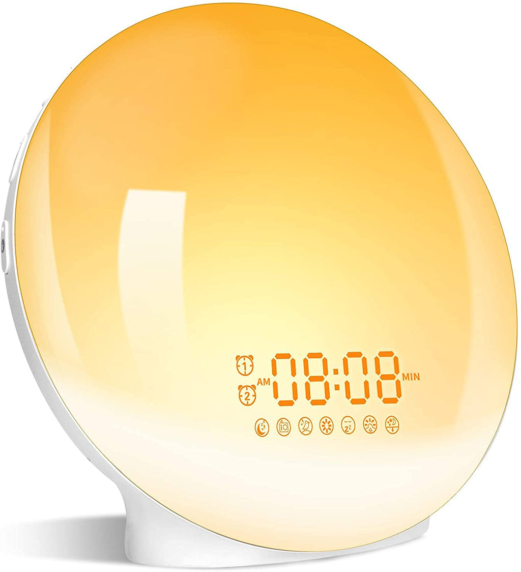 [Australia - AusPower] - Sunrise Alarm Clock Wake Up Light with Dual Alarms, 7 Natural Sounds, Snooze, FM Radio, Sleep Aid, Night Light with 7 Colors, Reading Lamp, Sunrise Simulation for Heavy Sleepers Adults Kids Bedrooms 