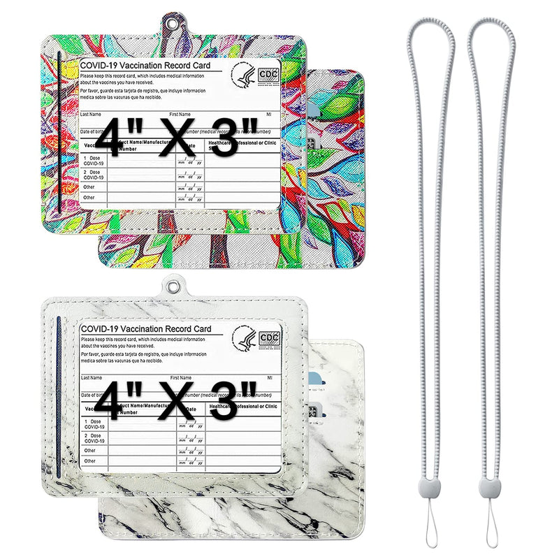 [Australia - AusPower] - Vaccine Card Holder PU Leather Cover 4x3, Vaccine Card Protector with Soft Silicone Lanyard Vaccination Card Holder with Skin-Friendly Lanyard Vaccination Card Protector [2 Packs] - Tree & Marble Marbletree 