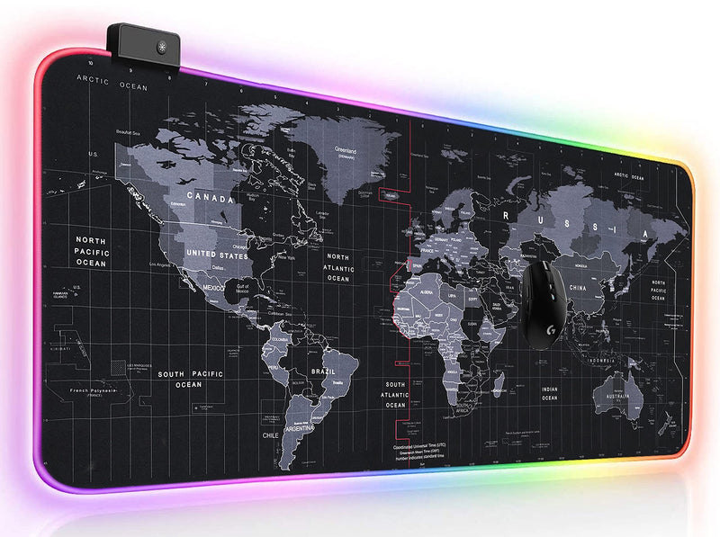 [Australia - AusPower] - SaiTech IT World Map Print RGB Gaming Mouse Pad, Large Extended Soft Led Mouse Pad with 14 Lighting Modes, Computer Keyboard Mousepads Mat (800mm x 300mm x 3.5mm, Black) 