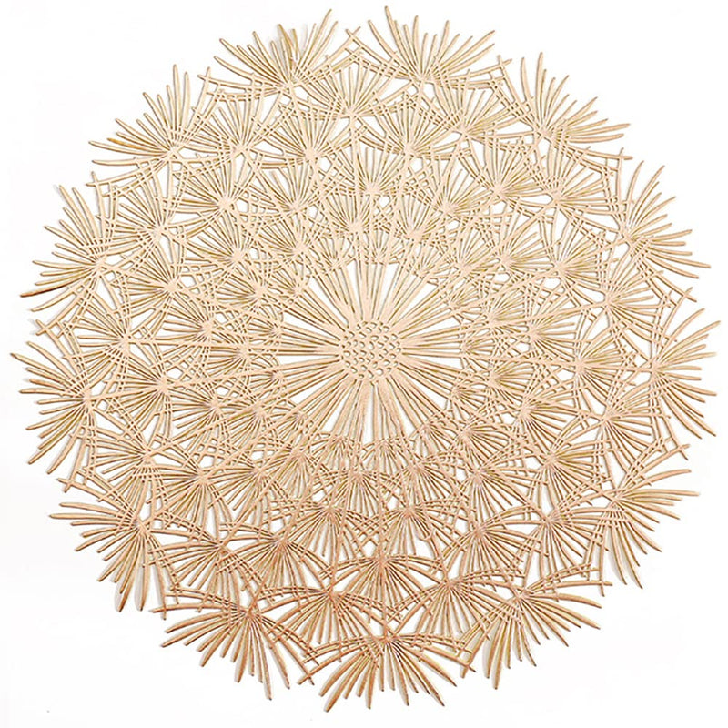 [Australia - AusPower] - Round Gold Placemats Set of 6- Elegant Tablemats-Dandelion Flower Shape Placemats Vinyl Place Mats for Kitchen Dining Table Holiday Wedding Decorative 