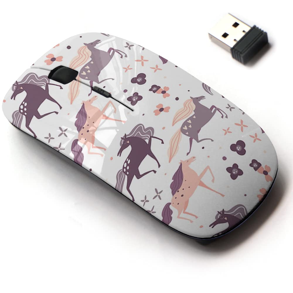 [Australia - AusPower] - 2.4G Wireless Mouse with Cute Pattern Design for All Laptops and Desktops with Nano Receiver - Beautiful Horses Flowers Print Card 