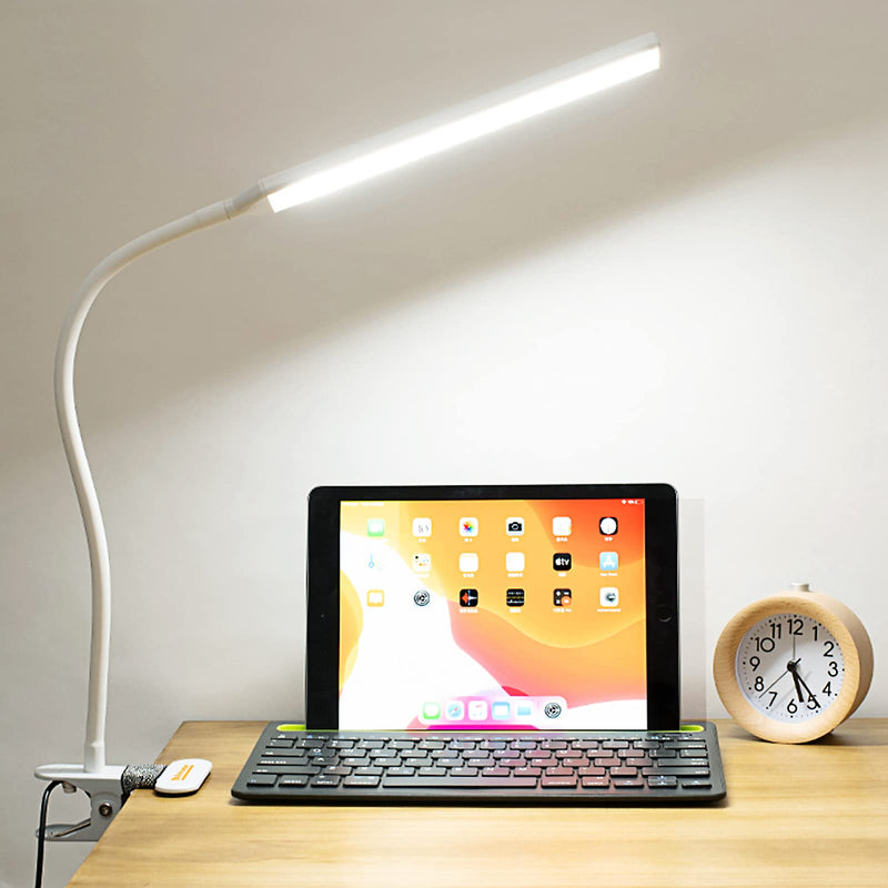 [Australia - AusPower] - 360° Folding Clamp Desk Lamp, 36LED Memory Eye Protection Rechargeable Table Lamp Clip On Light With 3 Color 10 Adjustable Brightness For Office, Bed Reading Working & Computers Reading Book Light White Book Light 