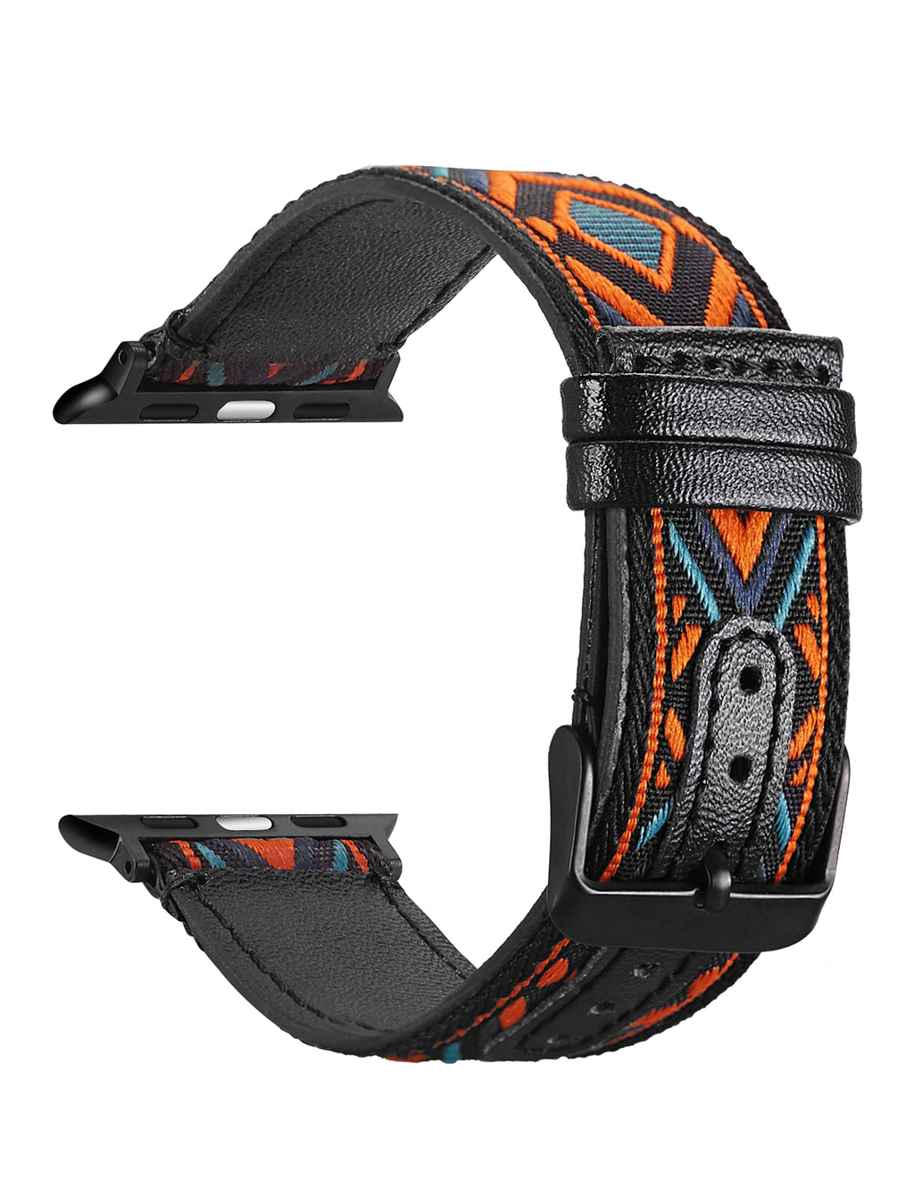 [Australia - AusPower] - Bands Compatible with Apple Watch Bands 40mm 42mm 42mm 44mm for Men and Women, Skin-friendly Geometric Tribal Pattern Leather and Cotton Woven Smartwatch Bands, Ethnic Embroidery Leather Straps 22mm Replacement Wristband for iWatch SE & Series 6/5/4/3/... 
