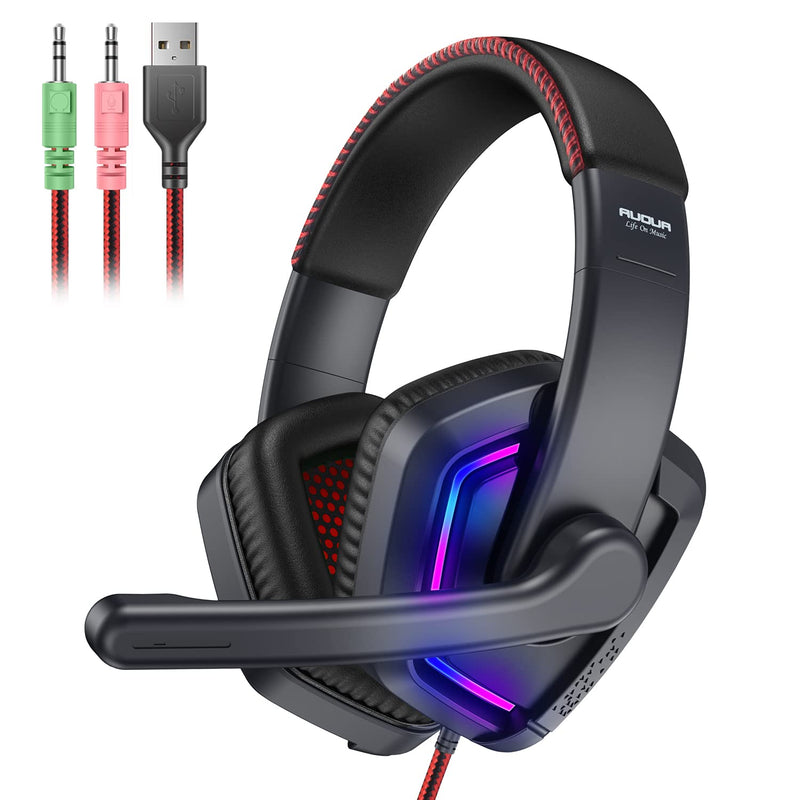 [Australia - AusPower] - Gaming Headphones with Mic, 3.5 mm Jack Wired Headsets Over Ear for PC, Laptop, Switch, Nintendo, Stereo Sound 