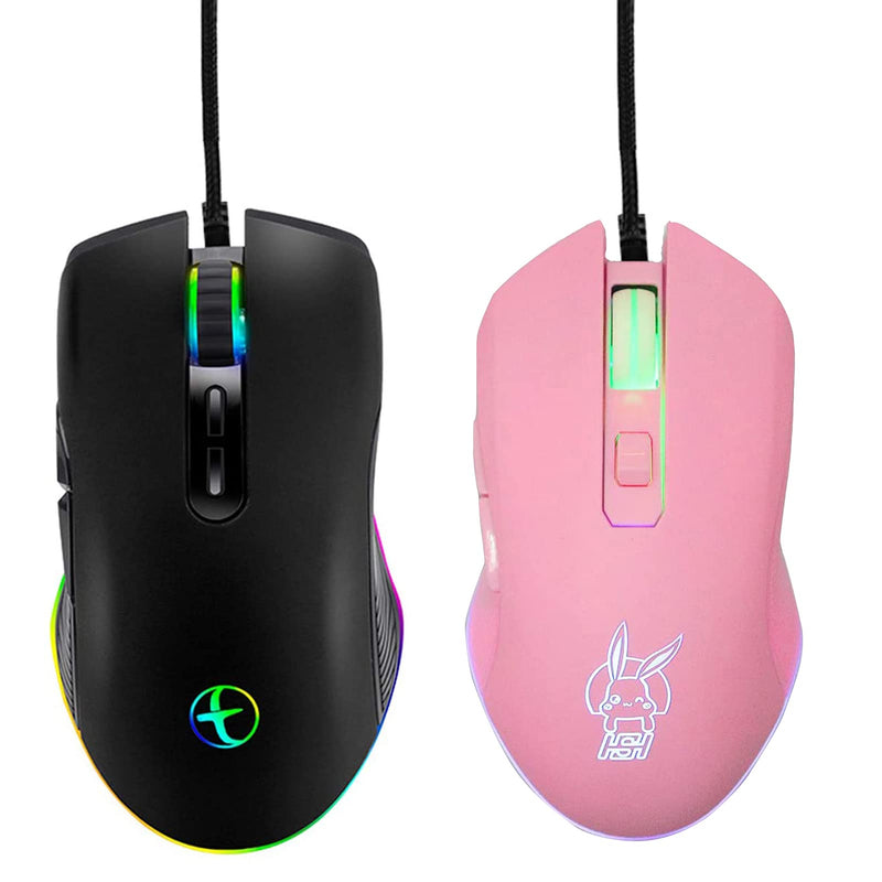 [Australia - AusPower] - IULONEE Type C Mouse, Wired USB C Mice Gaming Mouse Ergonomic 4 RGB Backlight 3200 DPI Compatible with M@c, Matebook, Chromebook, HP OMEN, Windows PC, Laptop and More USB Type C Devices (Black+Pink) 
