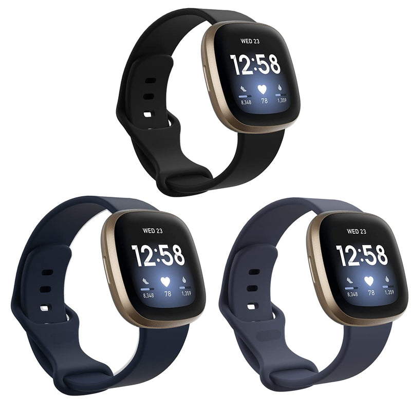 [Australia - AusPower] - HOMTERN Compatible with Fitbit Sense Bands and Fitbit Versa 3 Bands,Silicone Replacement Smartwatch Tracker Bands Flexible Durable Watch Straps for Kids Women Man Large Black&Blue&BlueGray 