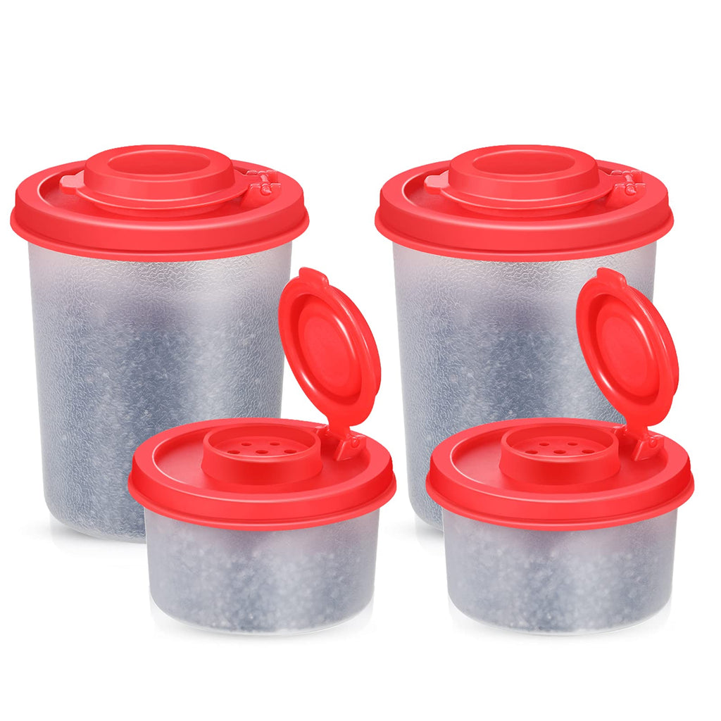[Australia - AusPower] - 4 Pieces Salt and Pepper Shakers Spice Containers with Lids Clear Plastic Spice Jars with Red Lids Plastic Seasoning Containers Small and Medium Spice Bottles for Storing Salt, Sugar, Spice, Powders 