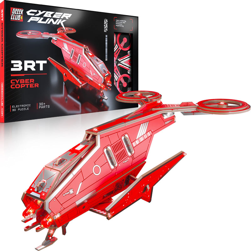 [Australia - AusPower] - Geeek Club DIY Robot Building Kit - 3RT Cyber Copter - Educational Robotics Kits for Kids - Science Kid STEM Toys - Printed Circuit Board Set - Build Your Own Robotic Helicopter - Engineering Toy Kit Cyber Copter no toolkit 