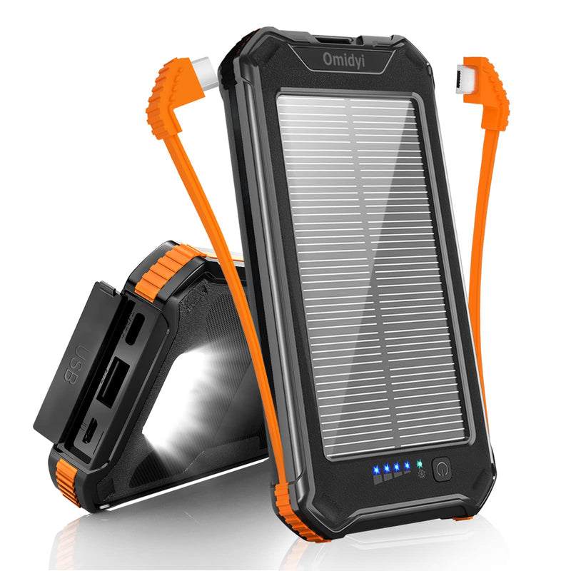 [Australia - AusPower] - Solar Charger Power Bank, Portable Phone Charger 20000mAh External Battery Pack, Fast Charging Bank w/LED Flashlight Built-in Type C, Android Cable, iOS Adapter, 3 Outputs for iPhone, Samsung, Tablet 