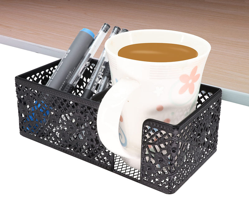 [Australia - AusPower] - Aurynns Desktop cup holder with clip and stationery organizer, ideal for storing drinks, stationery and mobile phones (black) Black 