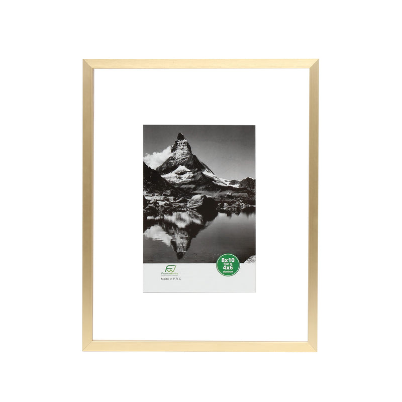 [Australia - AusPower] - FrameWorks - Deluxe Brass Gold Aluminum Contemporary Style Floating Picture Frame with Tempered Glass, 8 inch x10 inch float to 4 inch x6 inch 8"x10" float to 4"x6" 