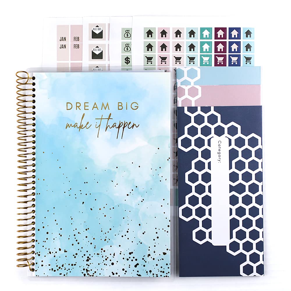 [Australia - AusPower] - Budget Planner (12 Months Undated) with Cash Envelopes 250+ Budgeting Stickers & Sticker Tabs (Black & White Inside Pages) - Busy Bee Planners Blue 
