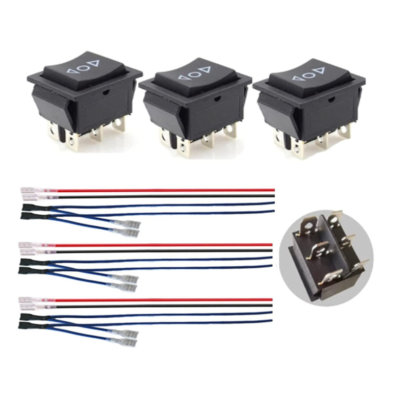 [Australia - AusPower] - 3PCS Momentary Polarity Reverse Switch DC 12V 20A Motor Control DPDT 6 Pin 3 Position (ON)-Off-(ON) Automatic Reset Boat Rocker Toggle Switch with Wire 