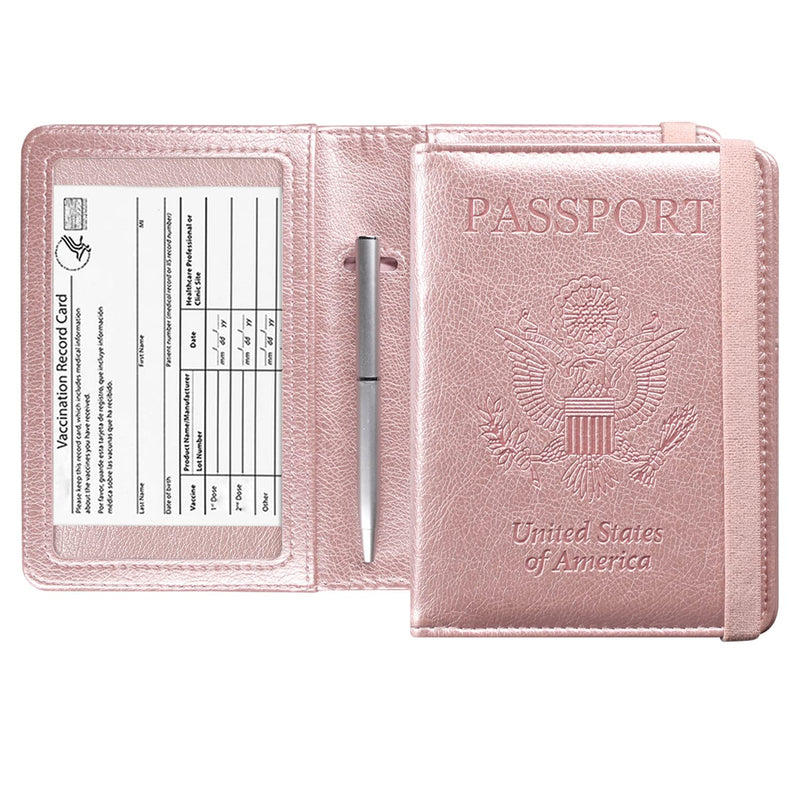 [Australia - AusPower] - ACdream Passport and Vaccine Card Holder Combo, Cover Case with CDC Vaccination Card Slot, Leather Travel Documents Organizer Protector, with RFID Blocking, for Women and Men, Rose Gold AA-Rose Gold 