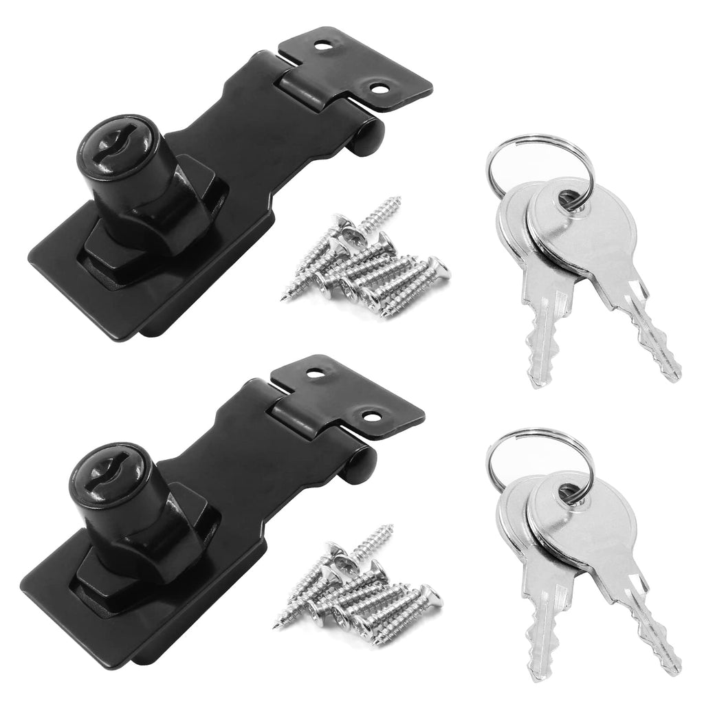 [Australia - AusPower] - Murtenze 2 Pcs 2.5 Inch Keyed Hasp Locks, Twist Knob Keyed Locking Hasp with Screws, Safety Lock for Small Doors, Cabinets. (Black) 2.5Inch Black 