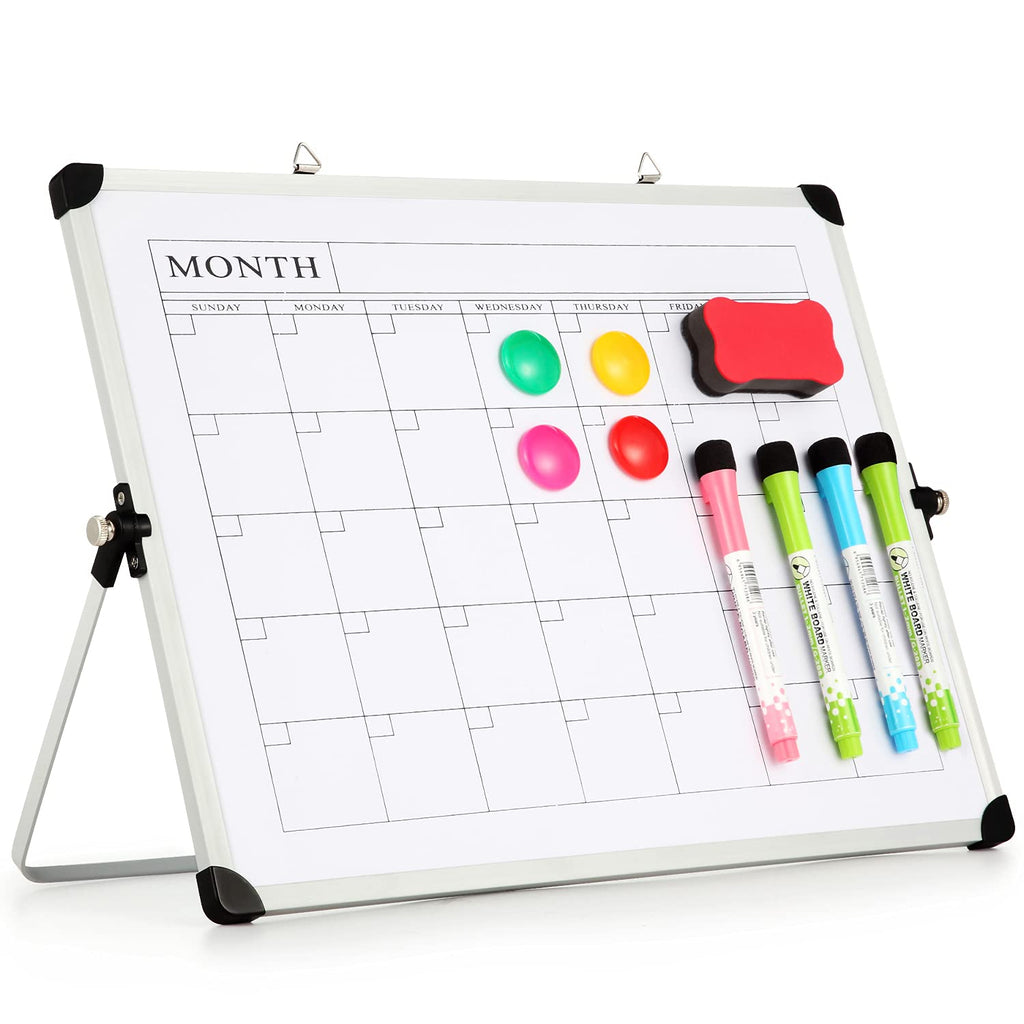[Australia - AusPower] - Small Whiteboard Dry Erase Boards with Monthly Grid Calendar, Portable White Board Double Sided Magnetic Board Stand, Desktop/Wall Mount White Boards Easel for School, Home, Office(12" x 16") Snow White 