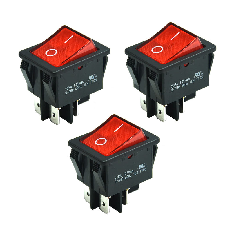[Australia - AusPower] - FILSHU 3pcs KCD4 16A 250V 20A 125V Rocker Switch ON/Off -Red Light Illuminated 4 Pin 2 Position DPST Snap in Boat Rocker Toggle Switch 32x25mm(US Security Certification) 