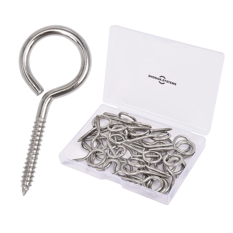 [Australia - AusPower] - SHONAN 1.57" Stainless Steel Eye Screws for Wood, 30 Pcs Screw Eye Hooks Eye Bolt Hooks, Eye Screw Hooks for Indoor Outdoor Use, 17 Lbs Capacity 1.57 inch, 30 Pcs 