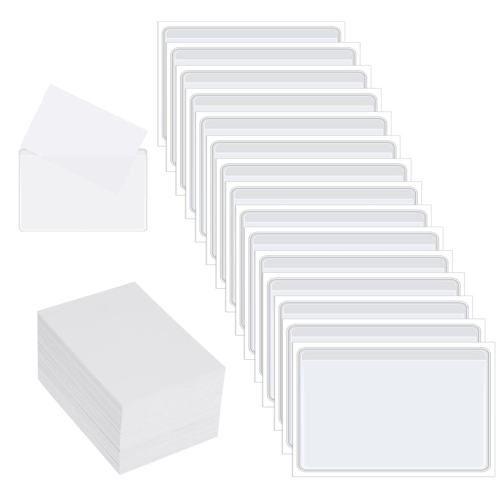 [Australia - AusPower] - 100 Pieces Self-Adhesive Business Card Pockets with 100 Pieces Blank Business Cards Cardstock, Adhesive Clear Pockets Sleeves Label Holder for Index Cards, Protect Your Cards or Photos 