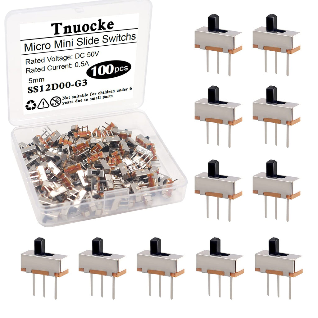 [Australia - AusPower] - Tnuocke 100PCS 3mm High Knob Vertical Micro Mini Slide Switchs,3 Pin 2 Position 1P2T SPDT Toggle Switches Panel Mount DC 50V 0.5A SS12D00-G3 