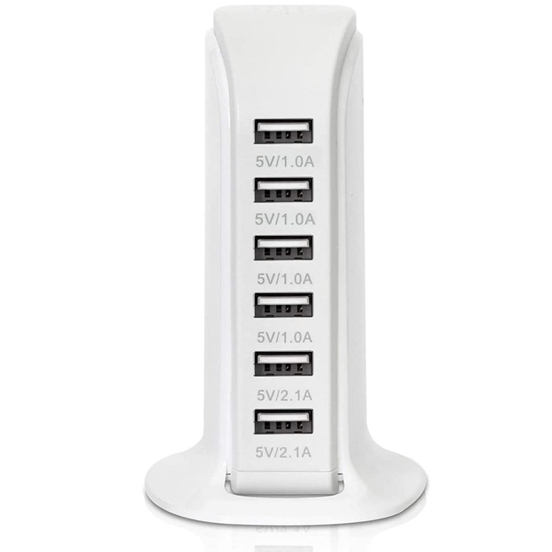 [Australia - AusPower] - USB Charger, 30W 6 Ports Desktop Fast Charging Station, USB Charging Hub, Charging Station for Multiple Devices iPhone, iPad, Android, Smart Watch and Virtually All Other USB Enabled Devices (White) White 
