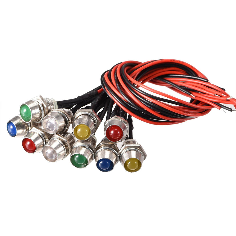 [Australia - AusPower] - uxcell LED Indicator Light AC/DC 24V 8mm Panel Mount Metal Shell Red Yellow Blue Green White 10Pcs 