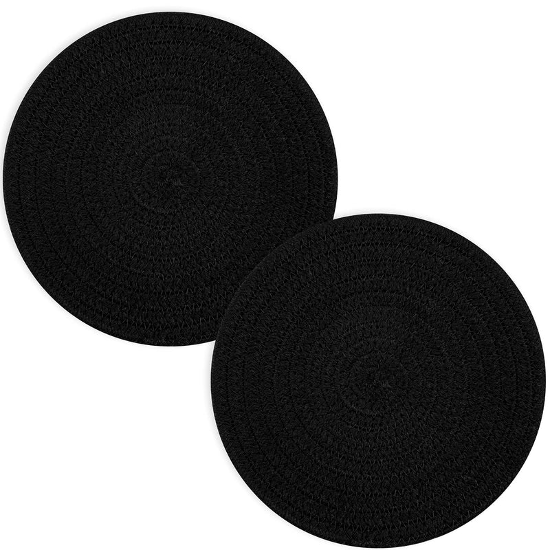 [Australia - AusPower] - Trivets for Hot Pots and Pans 8 inches 2 Pcs, Trivet for Hot Dishes, Hot Pads for Kitchen Table, Cooking Potholder Set, Large Coasters Cotton Mat to Protect Counter (Black) Black 