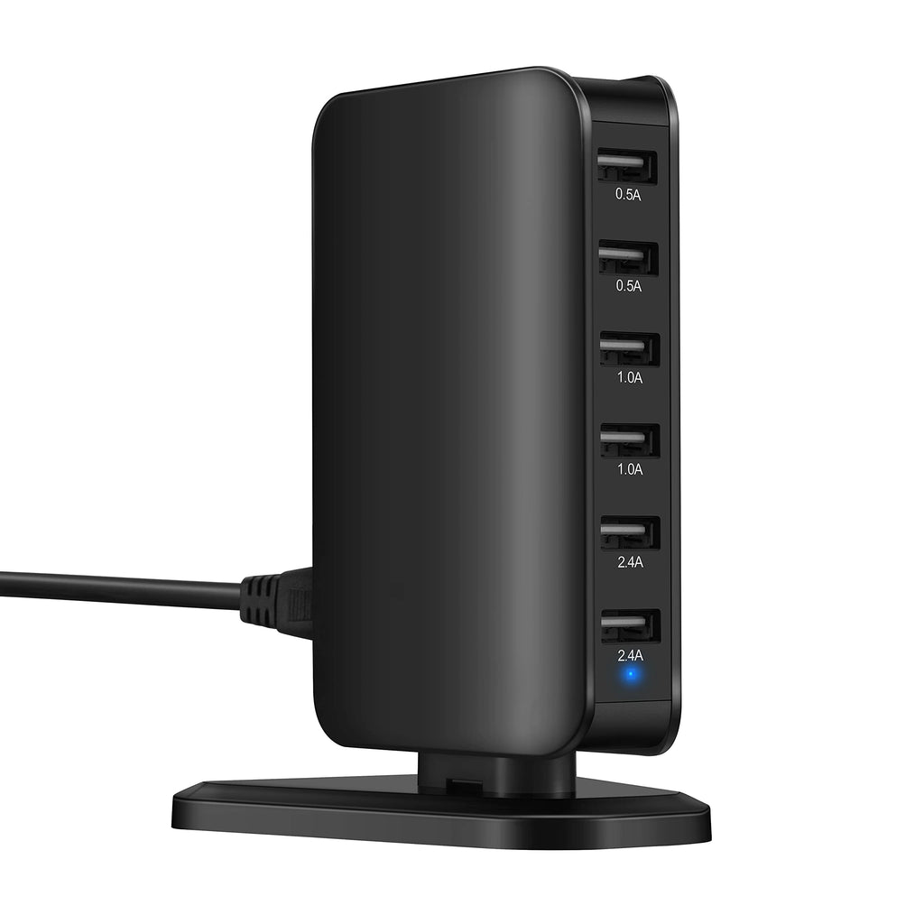 [Australia - AusPower] - USB Wall Charger, Nexwell 35W 6-Port Desktop Charger USB Charging Station with Smart Identification Technology for iPhone, iPad, Android and Virtually All Other USB Enabled Devices 35W Black 
