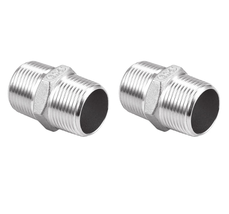 [Australia - AusPower] - Stainless Steel Nipple Pipe Fittings, NPT Threaded Pipe Fitting 1/2" Male x 1/2" Male (Pack of 2) 0.5 Inch 