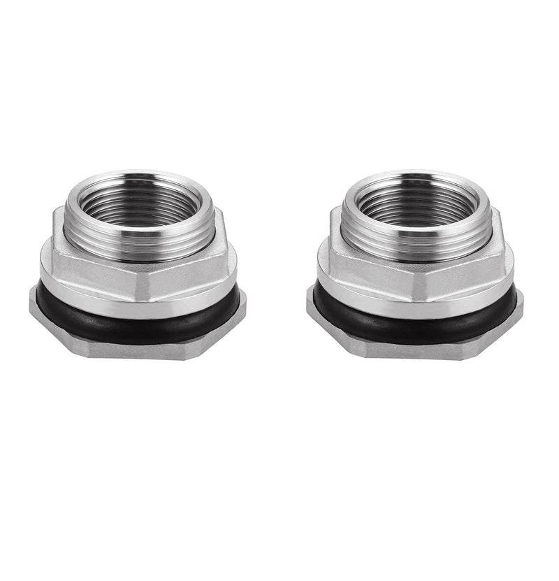 [Australia - AusPower] - Bulkhead Water Tank Connector,1/2" NPT Female Thread , 304 Stainless Steel Thru-bulk Fitting( 2 Pcs ) 0.5 Inch 